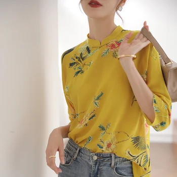 2023 yeni çin tarzı geleneksel giyim cheongsam üst oryantal retro zarif baskı kadınlar casual gevşek bluz