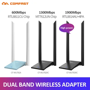 COMFAST Yüksek Güç Kablosuz wifi adaptörü 150 M-1900 Mbps Çift Anten USB Ağ Kartı 2.4 G / 5G Çift Bant WiFi alıcısı Verici