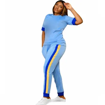 Kadınlar İçin afrika Giysi 2 Parça Set T Shirt Üst Ve Pantolon Takım Elbise Kıyafetler 2022 Moda Yan Çizgili Rahat Afrika eşofman takımı