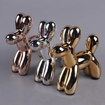 Seramik hayvan köpek koymak İskandinav ev dekorasyon koymak altın gümüş balon kaplama Yaratıcı Kaka Balon Köpek Heykeli Süsler