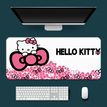Sevimli Kawaii Hello Kitty Mousepad HD Baskı Bilgisayar Oyuncuları Kilitleme Kenar kaymaz Mouse Pad XXL90x40cm Klavye PC masa pedi