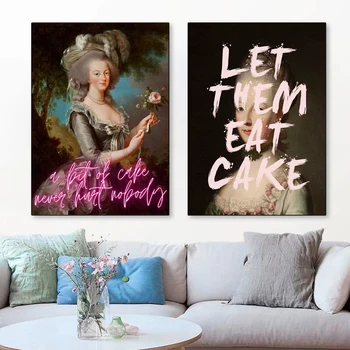 Vintage Komik sanat posterleri Marie Antoinette Baskı Let Onları Yemek Kek Alıntı Pembe duvar sanatı tuval yağlıboya Ev Odası Dekorasyon